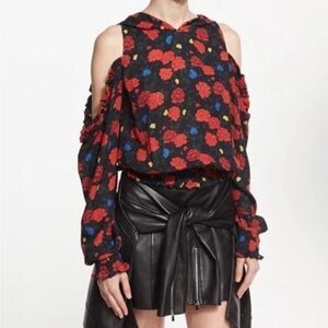 Magda Butrym Foggia Floral Hooded Silk Top - sz US 4